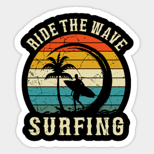 Surfer Ride the Wave Beach Summer Gifts, Surfing retro Vintage Sticker